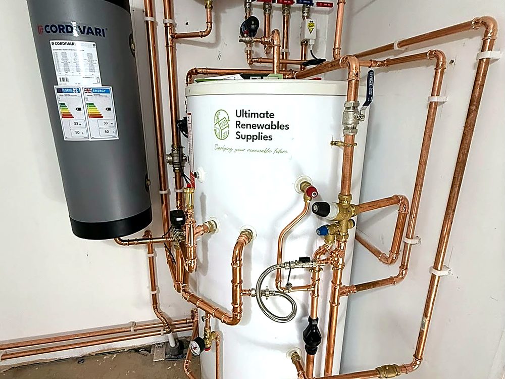 Hot water cylinder and copper pipework by Test Valley Heating